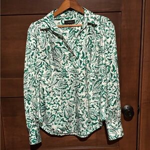 Rafaella White and Green Paisley Button Down Shirt